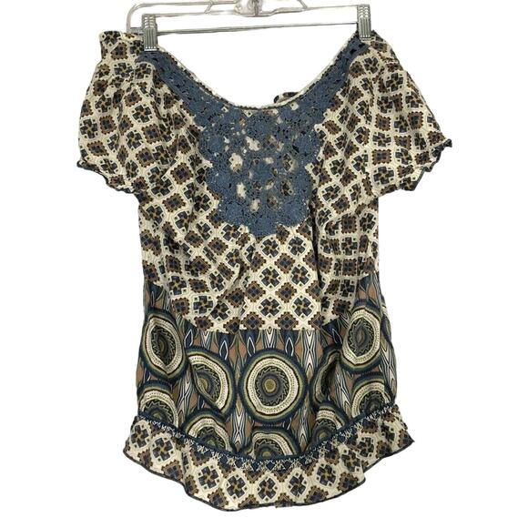 Self Esteeem Off the Shoulder Womens Top Size L Abstract Crochet Bow Tie Boho - Picture 1 of 7